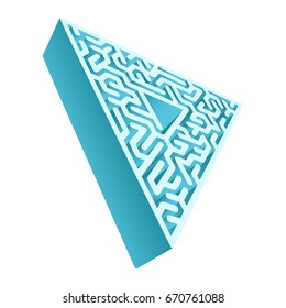 Vector Three-dimensional Labyrinth in the form of a Pyramid maze, labyrinth. Isolated on white.