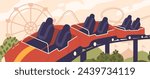 Vector Thrilling And Dynamic Roller Coaster, Gravity-defying Amusement Park Rides That Feature Steep Drops, Twists
