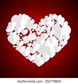 Vector : Thumb up hand and heart paper inside heart symbol on red background