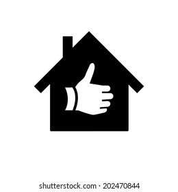 vector thumb up in house real estate icon | modern flat design black pictogram isolated on white background