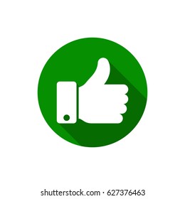 Vector thumb up icon green color, round flat symbol.