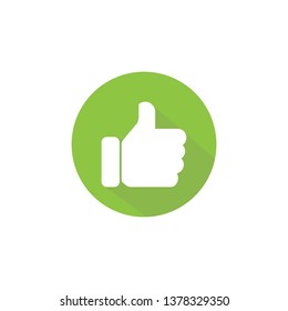 Vector thumb up icon, like icon, green color, round flat symbol.