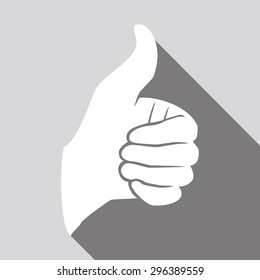 Vector thumb up icon with long shadow. Flat design