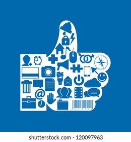 Vector thumb up icon on blue background. Eps10
