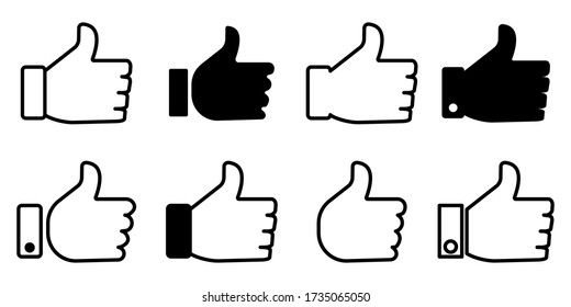 Vector thumb up icon. A set of black and white icons is good and bad. Stock Photo.