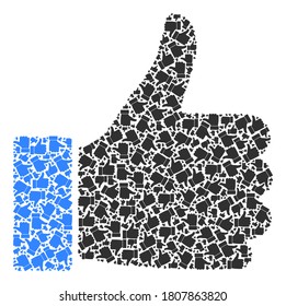 Vector thumb up mosaic is created from random recursive thumb up pictograms. Recursive combination from thumb up.