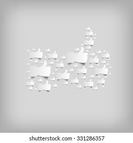 Vector : Thumb up paper on gray background