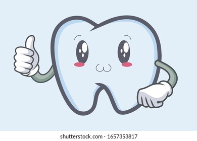 vector Thumb Up with UwU face tooth character emoticon cartoon style. Logo, Icon, Mascot Illustration