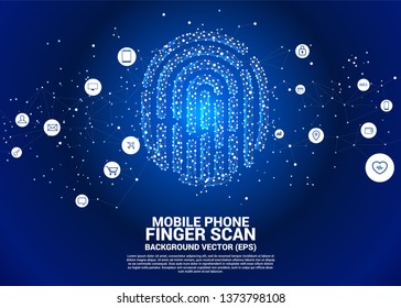 vector thumbprint icon from dot connect line polygon. background concept for finger scan technology and privacy access.
