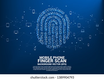 vector thumbprint icon from dot connect line polygon with multiple communication device. background concept for finger scan technology and privacy access.