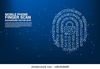 vector thumbprint icon from dot connect line polygon with lock pad center. background concept for finger scan lock technology and privacy access.
