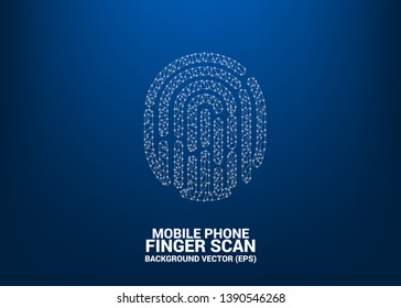 vector thumbprint icon from dot and line circuit board style. background concept for finger scan technology and privacy access.