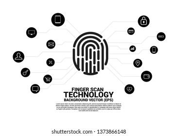 vector thumbprint icon with functional icon. background concept for finger scan technology and privacy access.