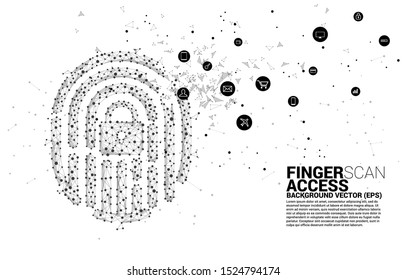 vector thumbprint icon with lock pad center  from dot connect line polygon. background concept for finger scan technology and privacy access.