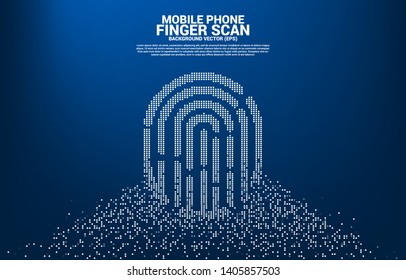 vector thumbprint icon from pixel transformation. background concept for finger scan technology and privacy access.