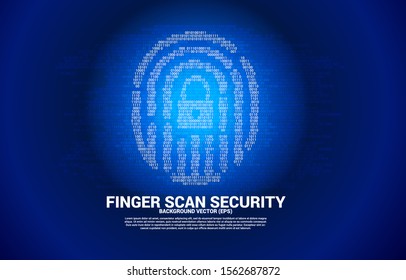 vector thumbprint with lock pad center icon from one and zero binary code. background concept for finger scan technology and privacy access.