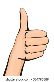 Vector thumbs up hand sign, like it hand gesture in pop art comic style isolated on white background, illustration