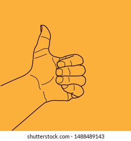Vector thumbs up icon. Flat thumbs up icon. Flat design vector illustration for web banner, web and mobile, infographics. Realistic thumbs up icon graphic. Vector icon isolated on orange background