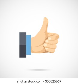 Vector Thumbs Up Icon. Flat Thumbs Up Icon. Flat Design Vector Illustration For Web Banner, Web And Mobile, Infographics. Realistic Thumbs Up Icon Graphic. Vector Icon Isolated On Gradient Background
