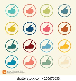 Vector Thumbs up  icon set colorful vintage style vector design