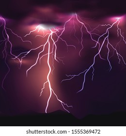 Vector thunder background with lightning.