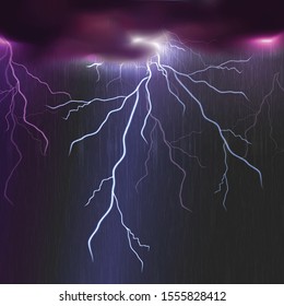 Vector thunder background with lightning.