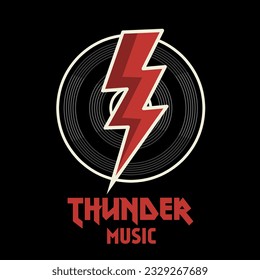 vector of thunder music, vynil record vintage style perfect for t-shirt design etc