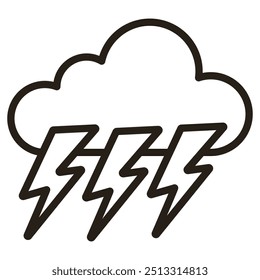 Vector thundercloud. Black outline. Vector illustration isolated on white background.