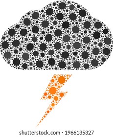 Vector thunderstorm covid-2019 mosaic icon created for pharmacy posters. Thunderstorm mosaic is created with randomized covid pathogen parts.