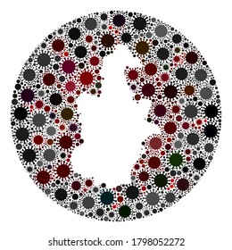 Vector Tianjin City map collage of SARS virus. Infection attacks the isolated territory from external zone. Hole round Tianjin City map collage designed with infection icons.
