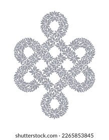 Vector tibetan symbol made up of leaves. Isolated on white background