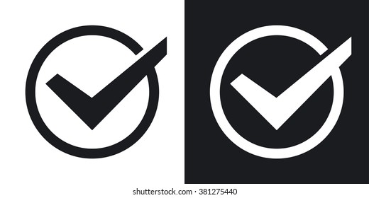 Vector tick icon. Two-tone version on black and white background