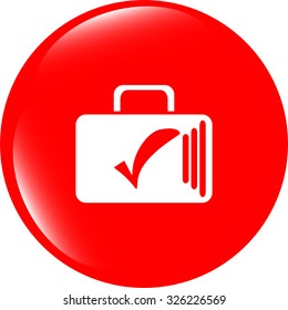 vector tick mark on business suitcase. web icon isolated on white background