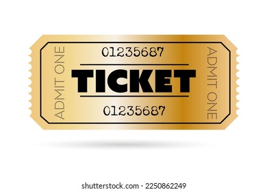 Vector ticket for Cinema, theater, concert, movie, performance, party, event festival. Realistic gold vip ticket template
