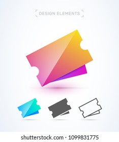 Vector ticket design elements. Music concert, movie, exhibition, event. Origami, material design, flat and line style