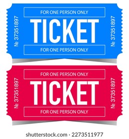 Vector ticket design template in minimalist style. Illustration of a pair of entry talons in blue and red colours for access to cinema, theatre, circus, party, disco club, concert or another events.