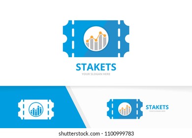 Vector ticket and graph logo combination. Ducket and diagram symbol or icon. Unique card and chart logotype design template.