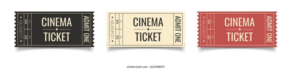 Vector ticket isolated isolated on white background. Cinema, theater, concert, play, party, event, festival black and gold ticket realistic template set. Ticket icon for website.