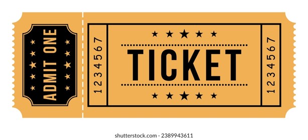 Vector Ticket with one stub rip line. Cinema ticket isolated on white background. Template minimal design for entertainment show, event, boarding pass, cinema, theatre and concert. Vector illustration