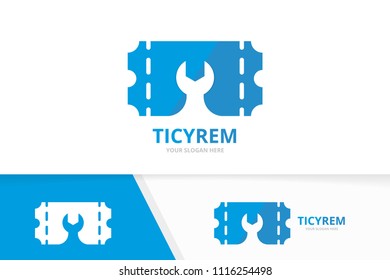 Vector ticket and repair logo combination. Ducket and fix symbol or icon. Unique card and service logotype design template.