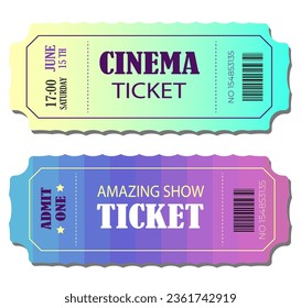 Vector ticket. Retro design ticket, template with top, admit one, code and text elements for events, cinema, show.