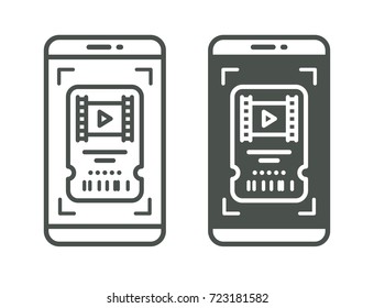 Vector ticket scan on phone. Flat line style