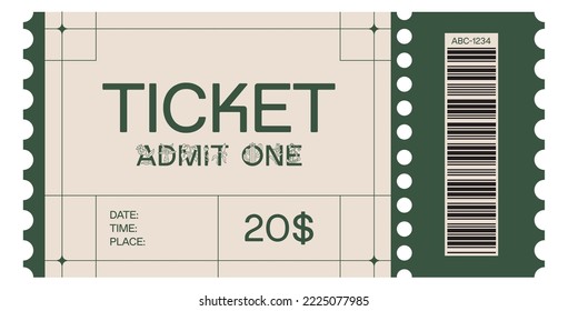 Vector ticket template for event. Art nouveau and art deco ticket in beige and green.