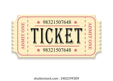 Vector ticket template. Movie, theater, casino, concert, game, party, event, invitation ticket, ticket for club, casino. Vector stock illustration.