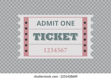 Vector ticket template on isolated background. Admit one coupon entrance, ticket icon in retro style