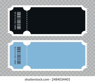 Vector ticket template. Theater, cinema ticket realistic vector template. Movie, raffle, carnival blank ticket with barcode and text space. Сasino, concert, game, party, event, festival.