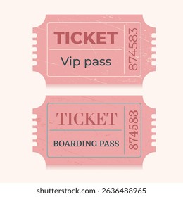 Vector Ticket Templates. Movie ticket, movie, circus, theater, film, festival, casino, club, music. Set of event passes, admission tickets. Vector illustration.