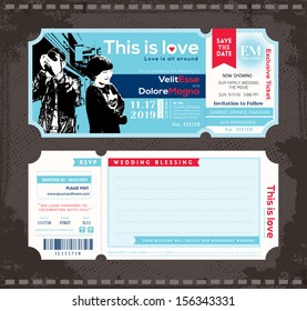 Vector Ticket Wedding Invitation Design Template