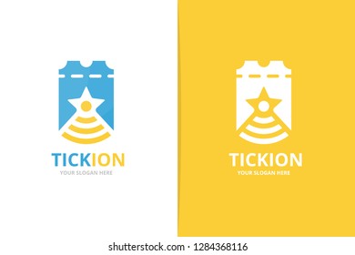 Vector ticket and wifi logo combination. Ducket and signal symbol or icon. Unique card and radio logotype design template.