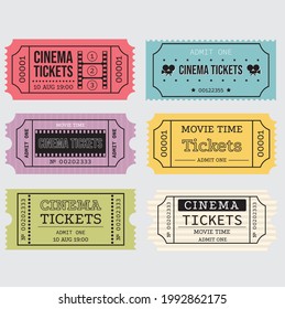 entradas vectoriales al cine o a cualquier otro lugar de entretenimiento, realizadas en un estilo retro